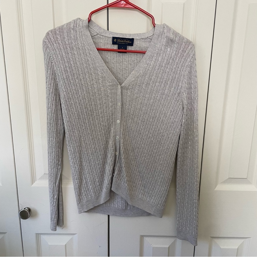 Brooks Brothers women's beige cable knit silk cashmere button cardigan small